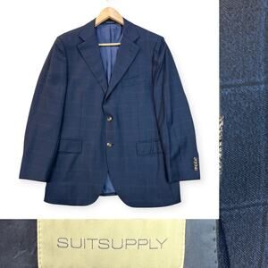 SuitSupply Mens Windowpane Blazer Vitale Barberis Lazio Single 100% Wool Sz 44 S